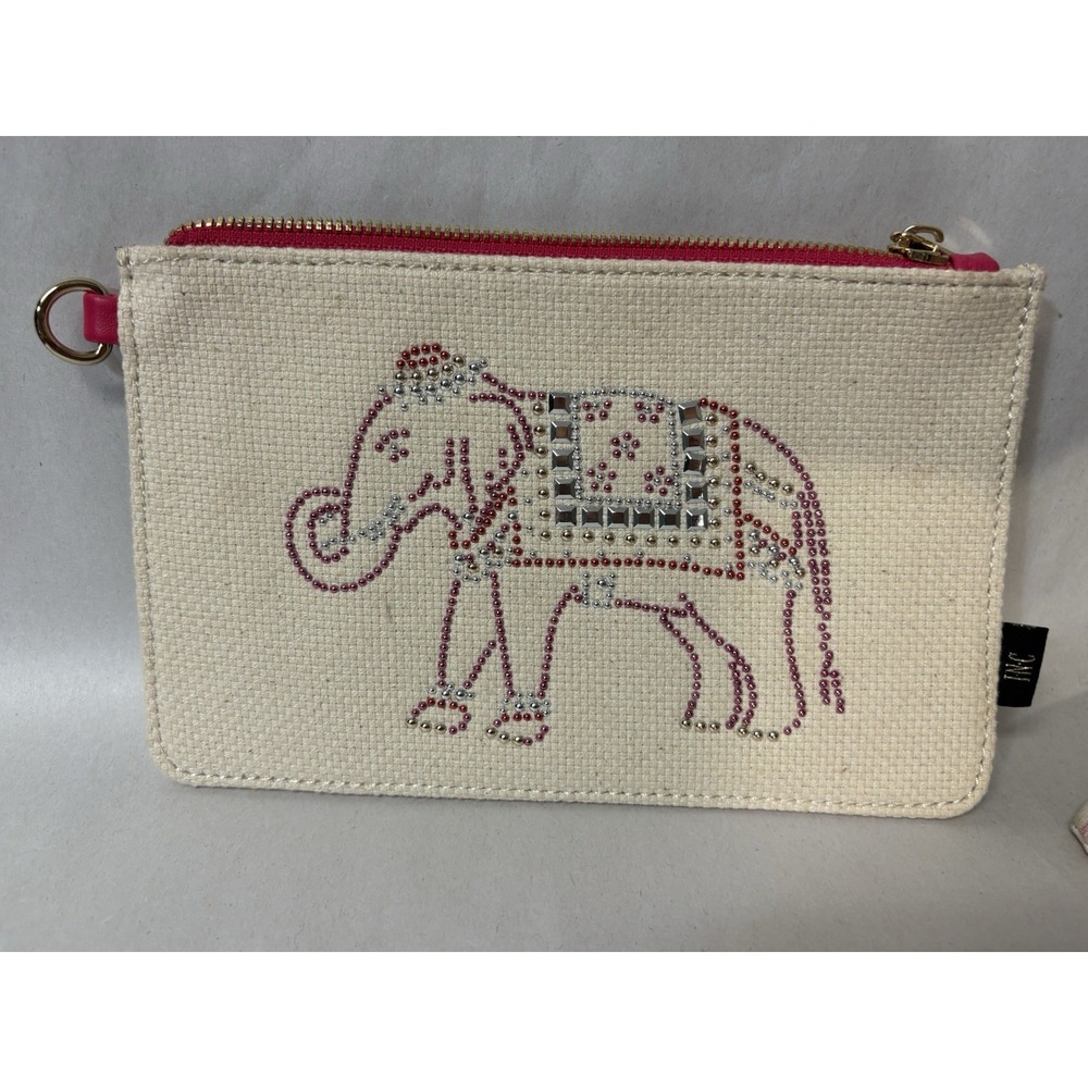 INC International Concepts Beaded Elephant Canvas Clutch Wristlet Purse Bag Boho